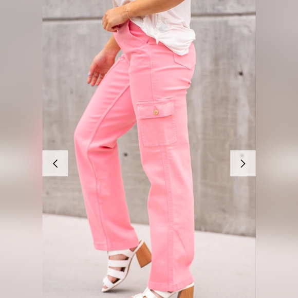 Judy Blue Pink High Rise Cargo Straight Jeans Size 11/30 - Picture 11 of 11